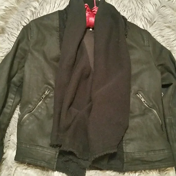 Free People lined moto jacket draped, scarf, S/M - Picture 5 of 8